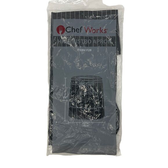 Chef Works F28 Half Bistro Apron Adult One Size Black Pinstripe White 19x27.5 - Picture 1 of 9